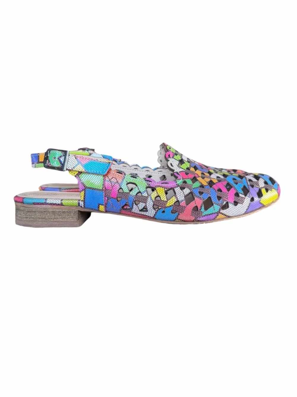 Vintage Monna Lisa 9.5/10 Multicolor Patchwork Leather Slingback Sandals Italian